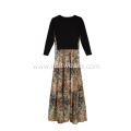 Women's Knitted Floral Print Voile Bohemian Long Dress